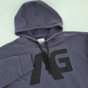 Analog AG Graphic Hoodie Mens Medium Cotton Blend Purple Grey Thumbhole Cuffs